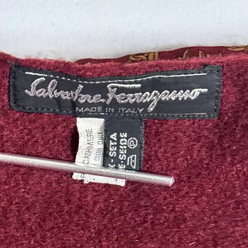 Salvatore Farragamo Silk Cashmere Winter Scarf Mens Red Gold Italy Equestrian